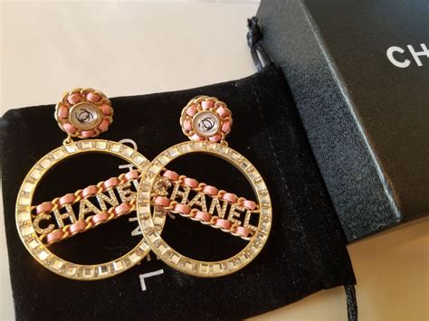 chanel hoop earrings with leather ribbon